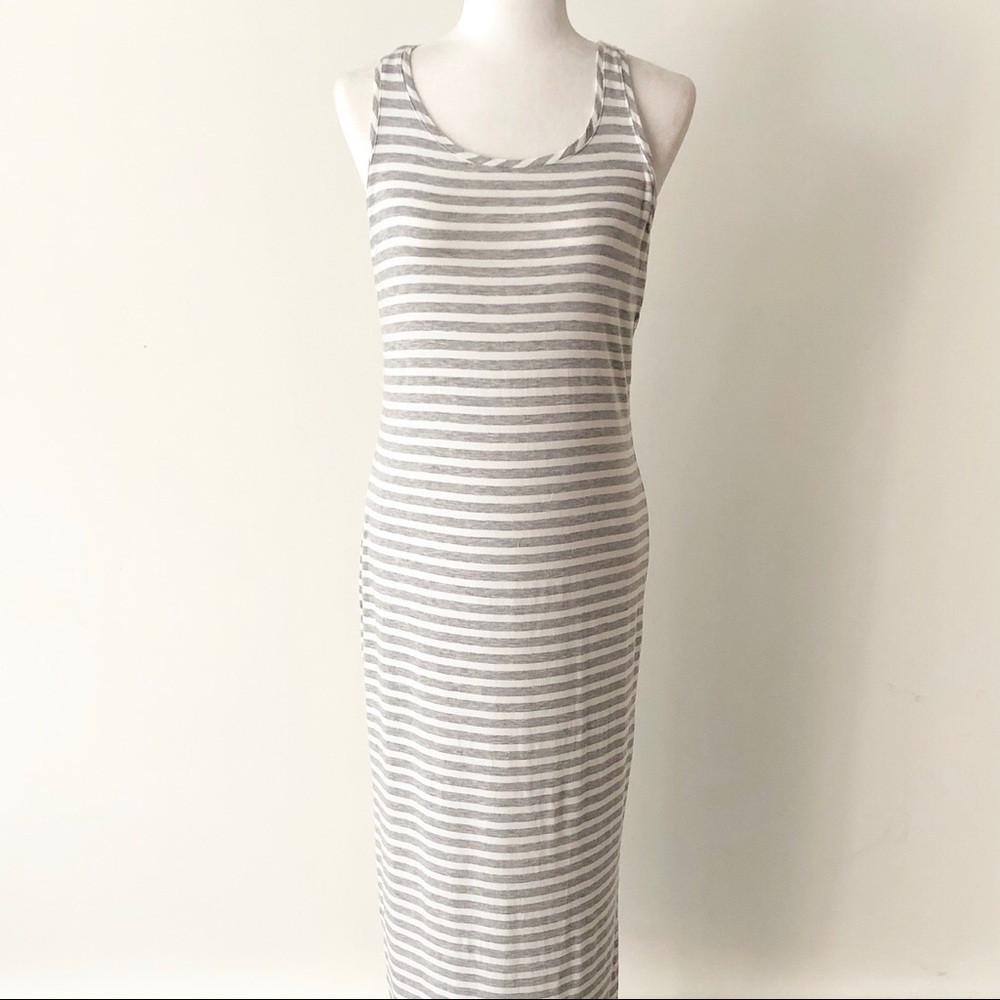 stem | Grey & White Striped Midi Tank Dress